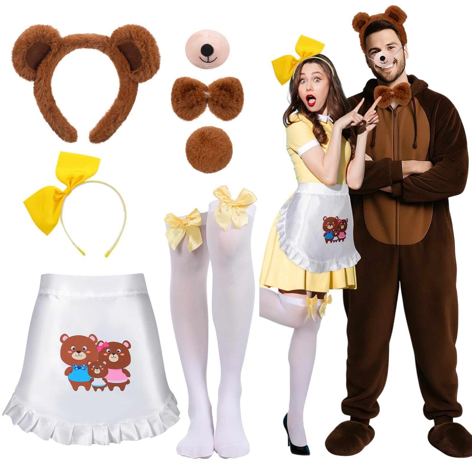 1112 7 Pcs Halloween Three Bear Couple Costume Accessoriess